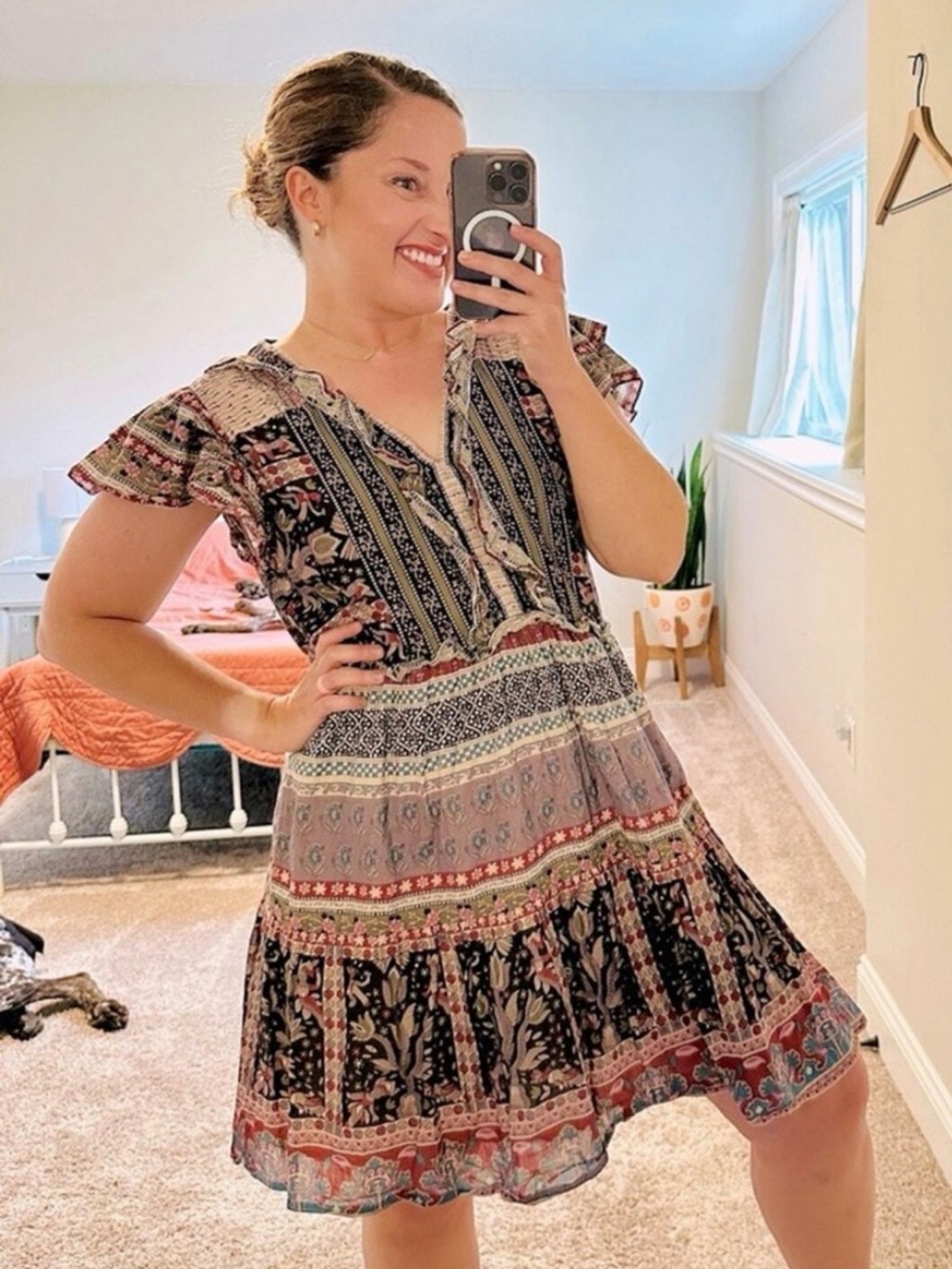 Boho/ Gypsy Floral Mini Dress - Multicolor